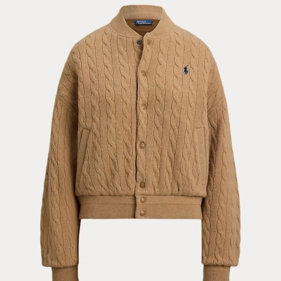 NWT Polo Ralph Lauren Cashmere Wool Cable Knit Sweater Bomber Jacket  XS - Picture 7 of 16